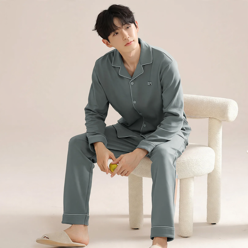 Herren-Pyjama-Set, Baumwolle, geknöpft, verschiedene Größen