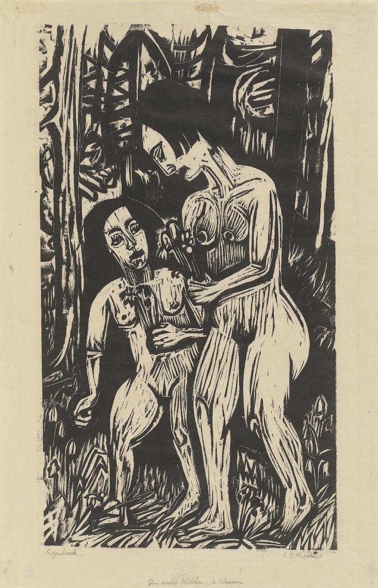 Zwei nackte Mädchen mit Blumen 1923