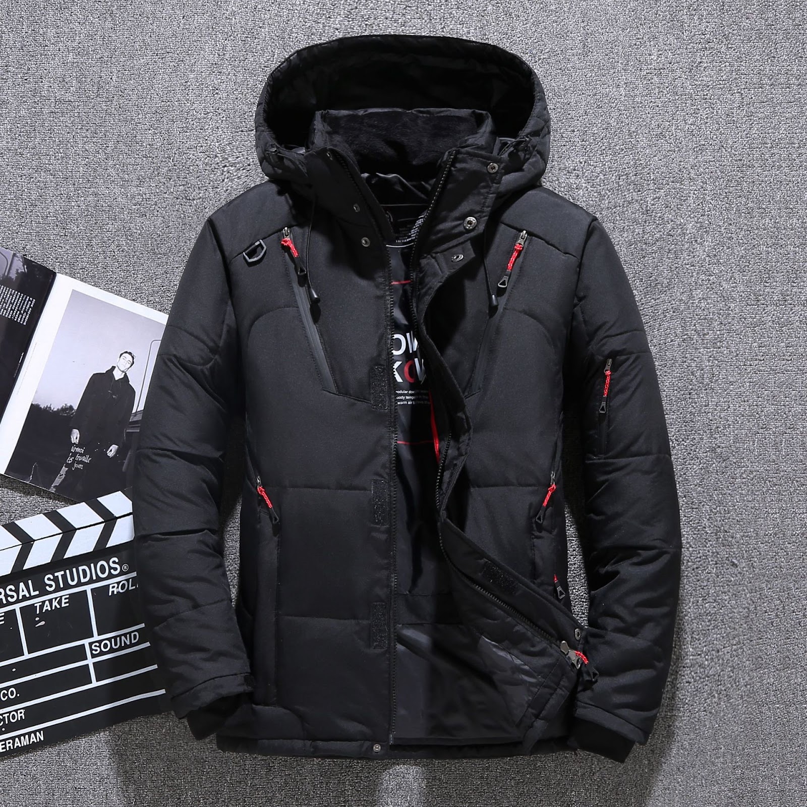 Warm men's down jacket, tailored