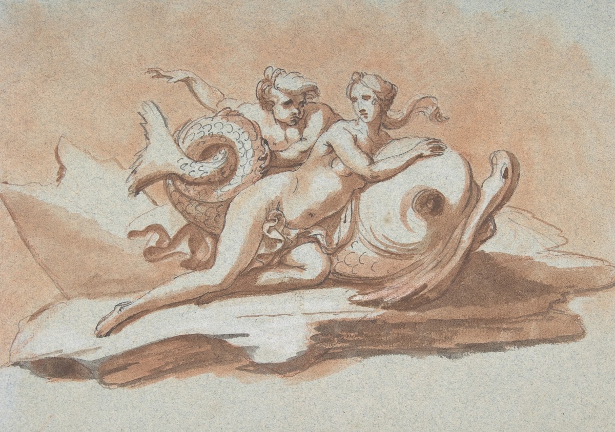 A Sea Nymph and a Triton on a Dolphin 18th century