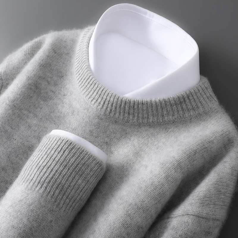 Men's wool sweater, high collar, knitted, loose