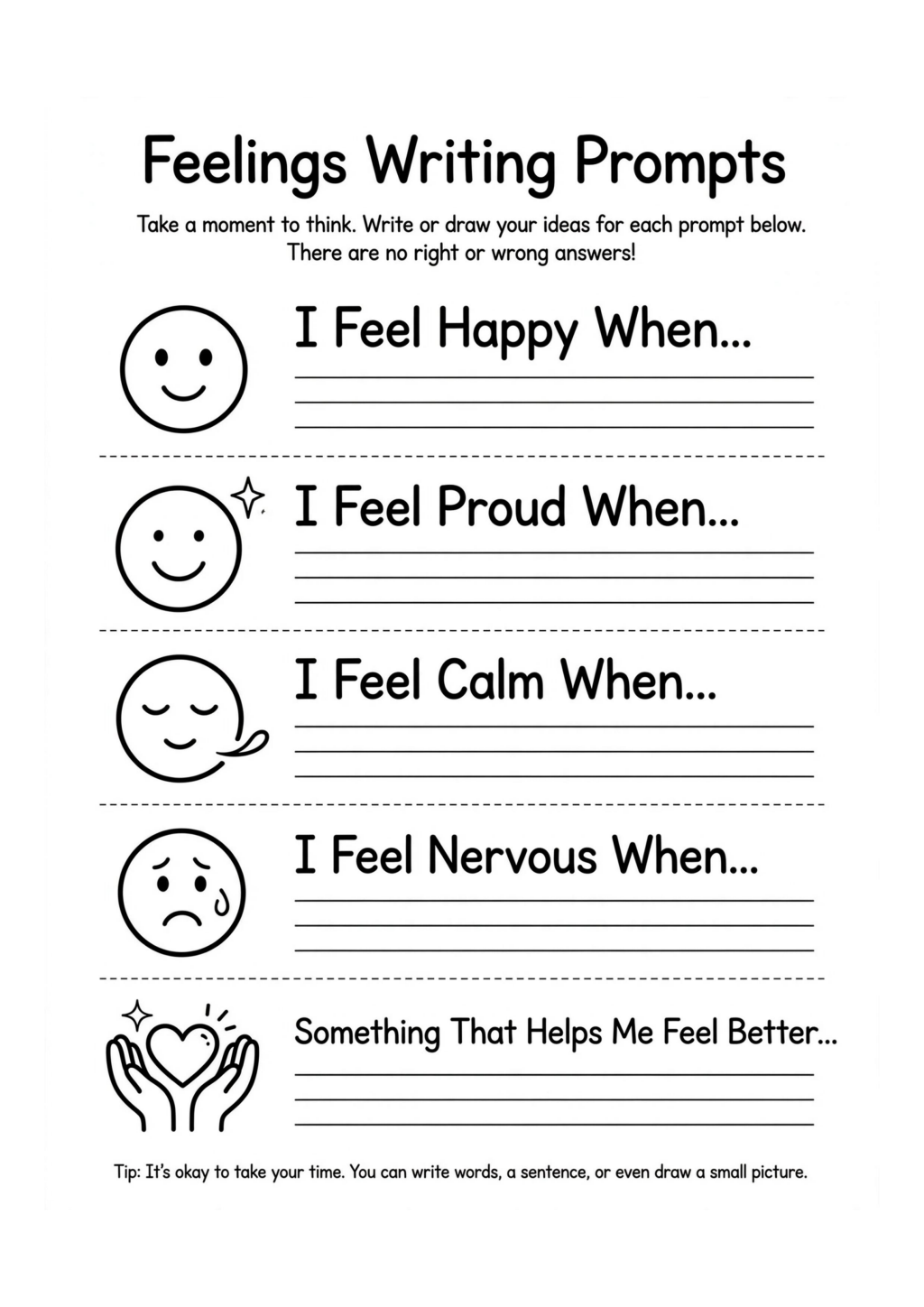 Feelings Writing Prompts Worksheet