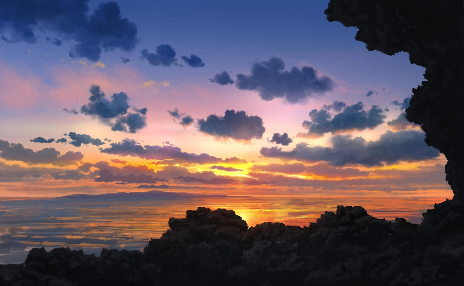 Anime Landscape, Ocean Sunset, Cloudscape, Scenic View 4K Wallpaper Background (4016x2480)