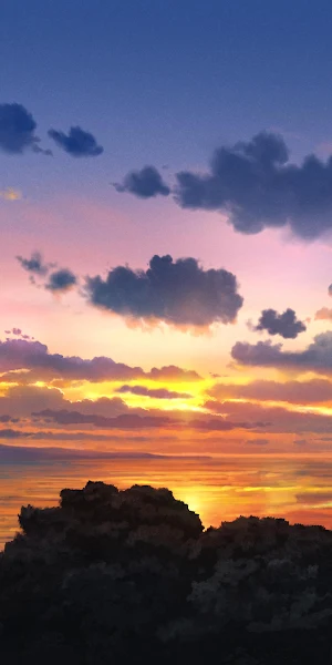 Anime Landscape, Ocean Sunset, Cloudscape, Scenic View 4K Wallpaper Background