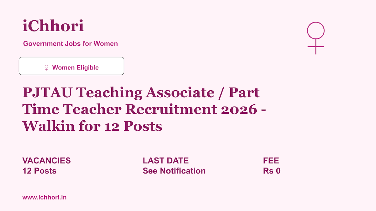 PJTAU Teaching Associate / Part Time Teacher Recruitment 2026 - Walkin for 12 Posts - iChhori