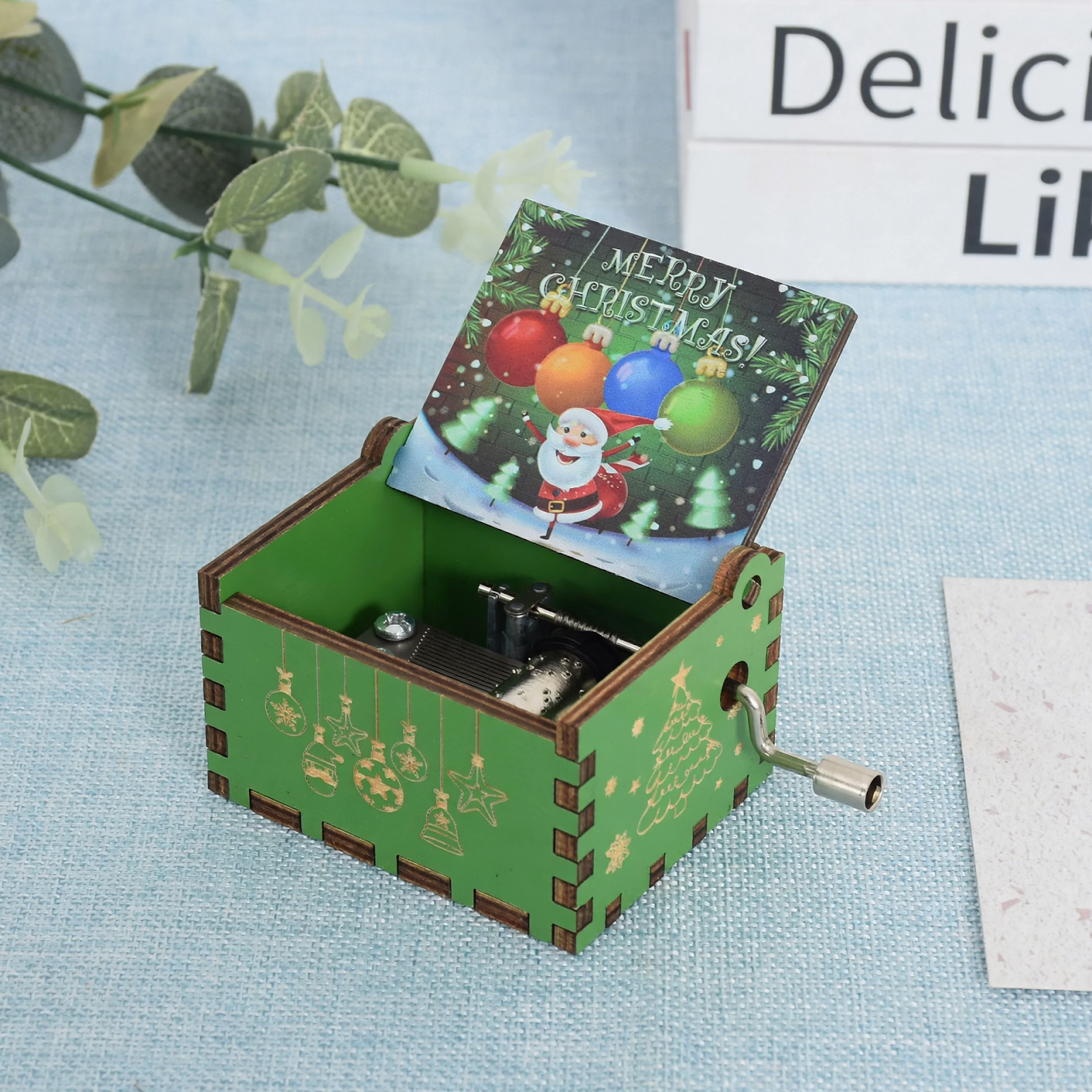 Compact wooden music box with laser engraving