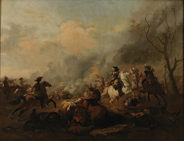 A cavalry skirmish in a landscape