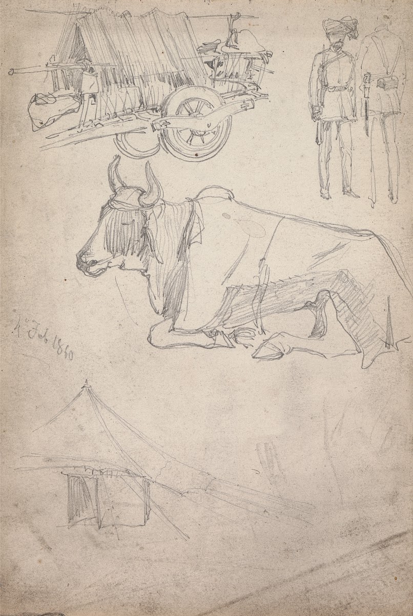 Sketches of a Cart Soldiers and an Ox 1860