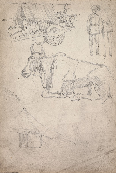 Sketches of a Cart Soldiers and an Ox 1860
