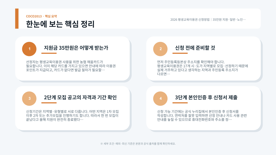평생교육이용권 일반 노인 AI디지털 장애인 유형과 신청 절차를 비교한 안내 이미지