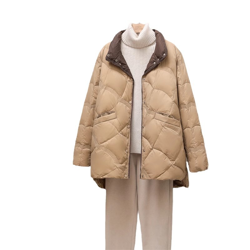 Lightweight down jacket for women, mid-length, plus size