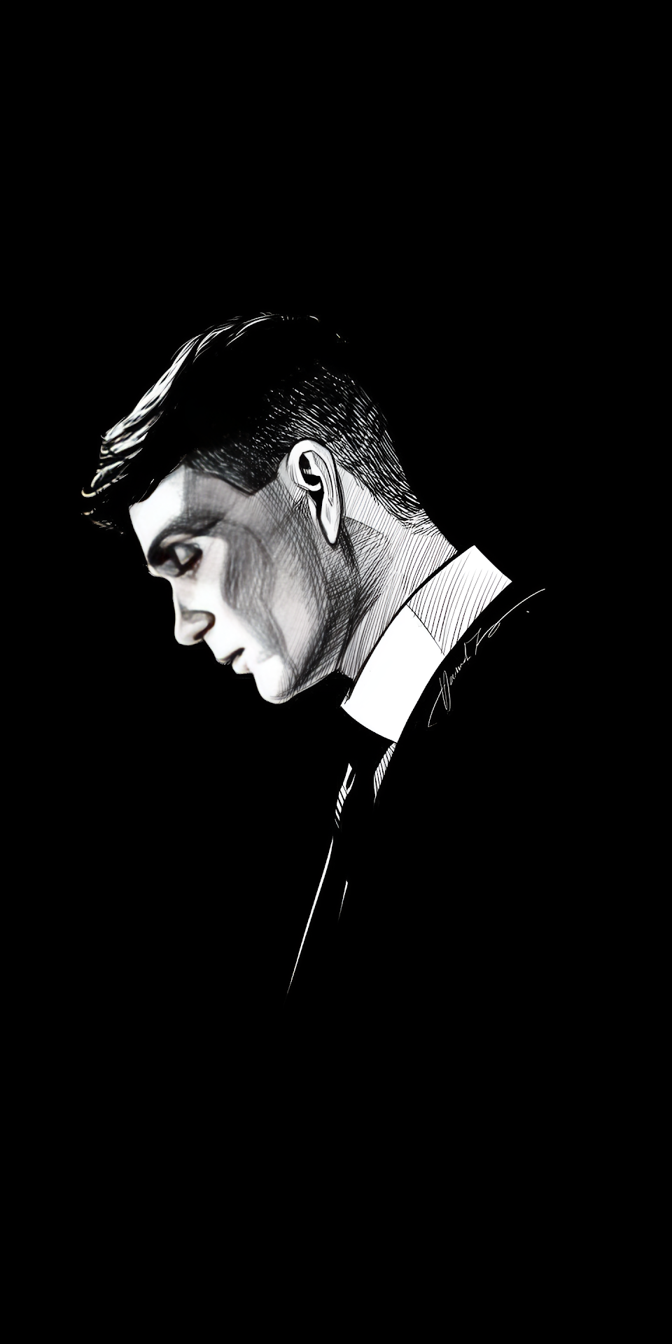 Tommy Shelby Brooding Line Art Black and White Sketch - Free 4K mobile Wallpaper