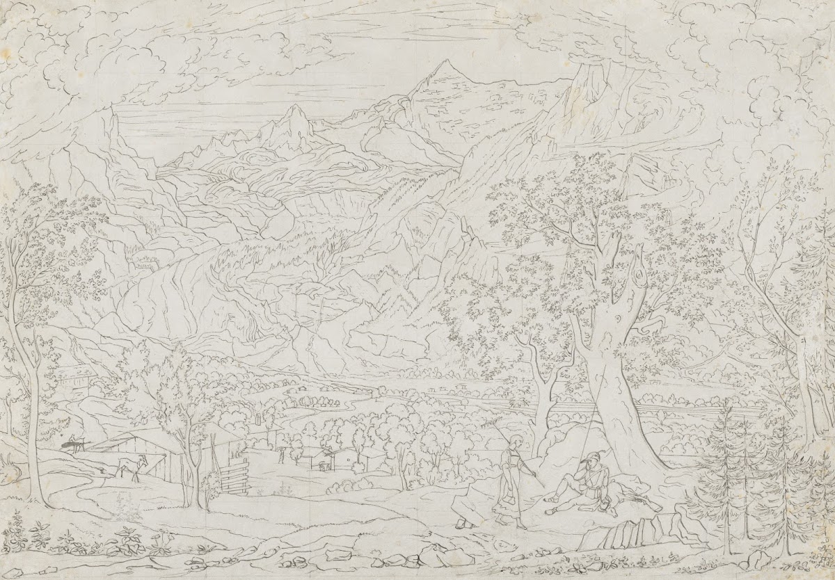 The Grindelwald Glacier with Hunter and Peasant Girl in Foreground ca 1823