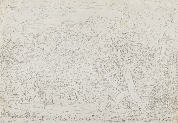 The Grindelwald Glacier with Hunter and Peasant Girl in Foreground ca 1823