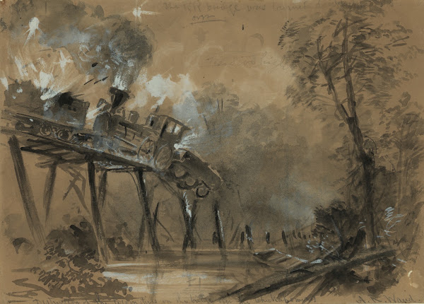 Destruction of the locomotives on the bridge over the Chickahominy 1862