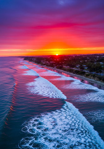 Santa Monica Sunset Aerial View