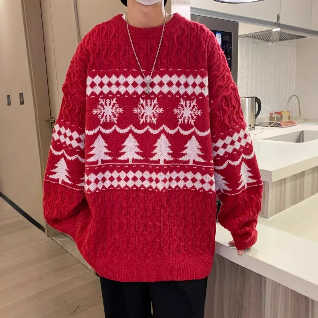 Retro Christmas Sweater with Diamond Pattern for Men