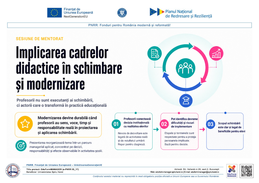 Coperta ghidului Implicarea cadrelor didactice în procesele de schimbare și modernizare școlară