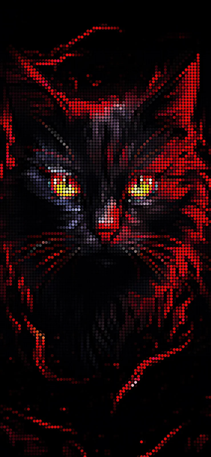 Glowing Red Pixel Cat Face - Halftone Digital Art 2K iPhone Wallpaper (1572x3405)