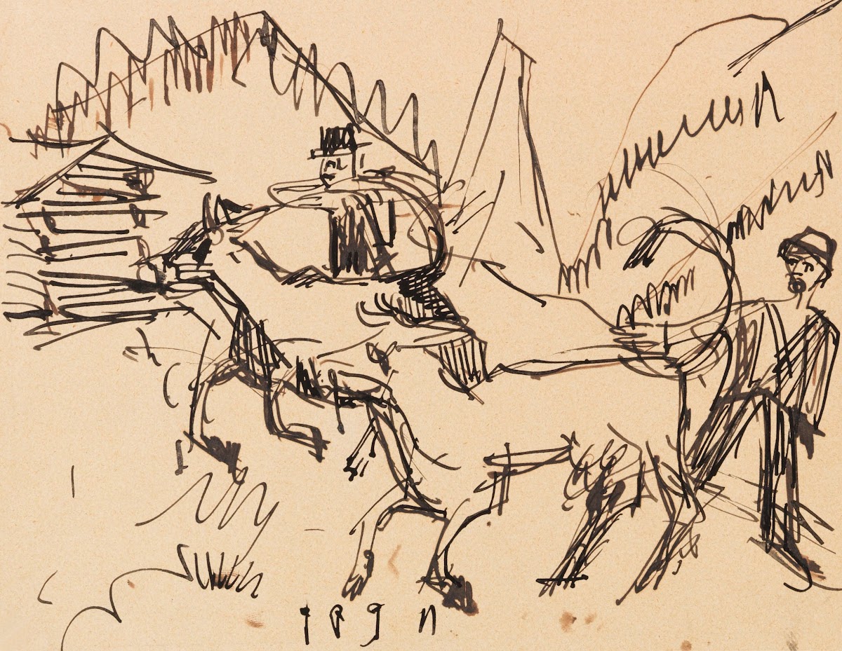 Hirten und Kühe auf der Stafelalp 1921