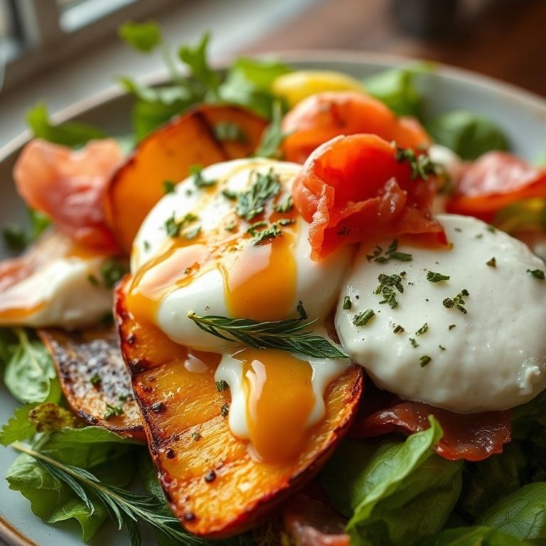 Easy Grilled Nectarine Burrata Salad with Prosciutto and Herbs finished