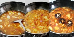 Thêm nước vào. Tiếp đến nêm nếm cùng với ớt gochujang, nước tương, muối, hạt nêm và hạt tiêu. Khi hỗn hợp sôi thì cho nấm hương vào.