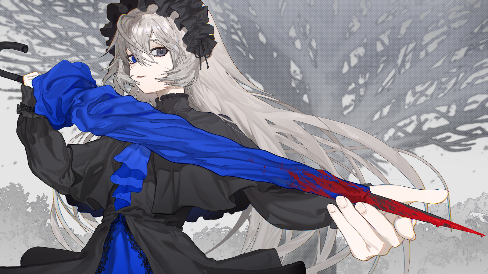 Gothic Anime Girl With Umbrella - Anime Digital Illustration 4K Wallpaper (4800x2700)