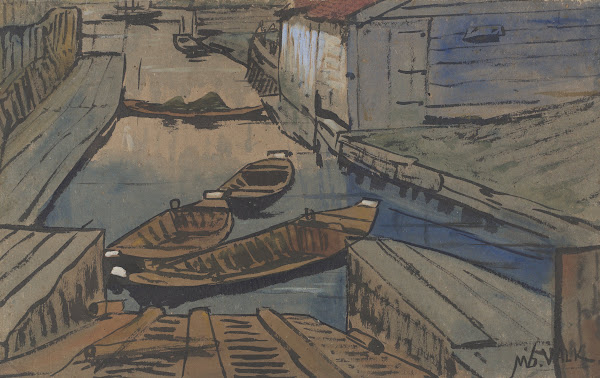 Bootjes in een sloot tussen schuren 1867   1935