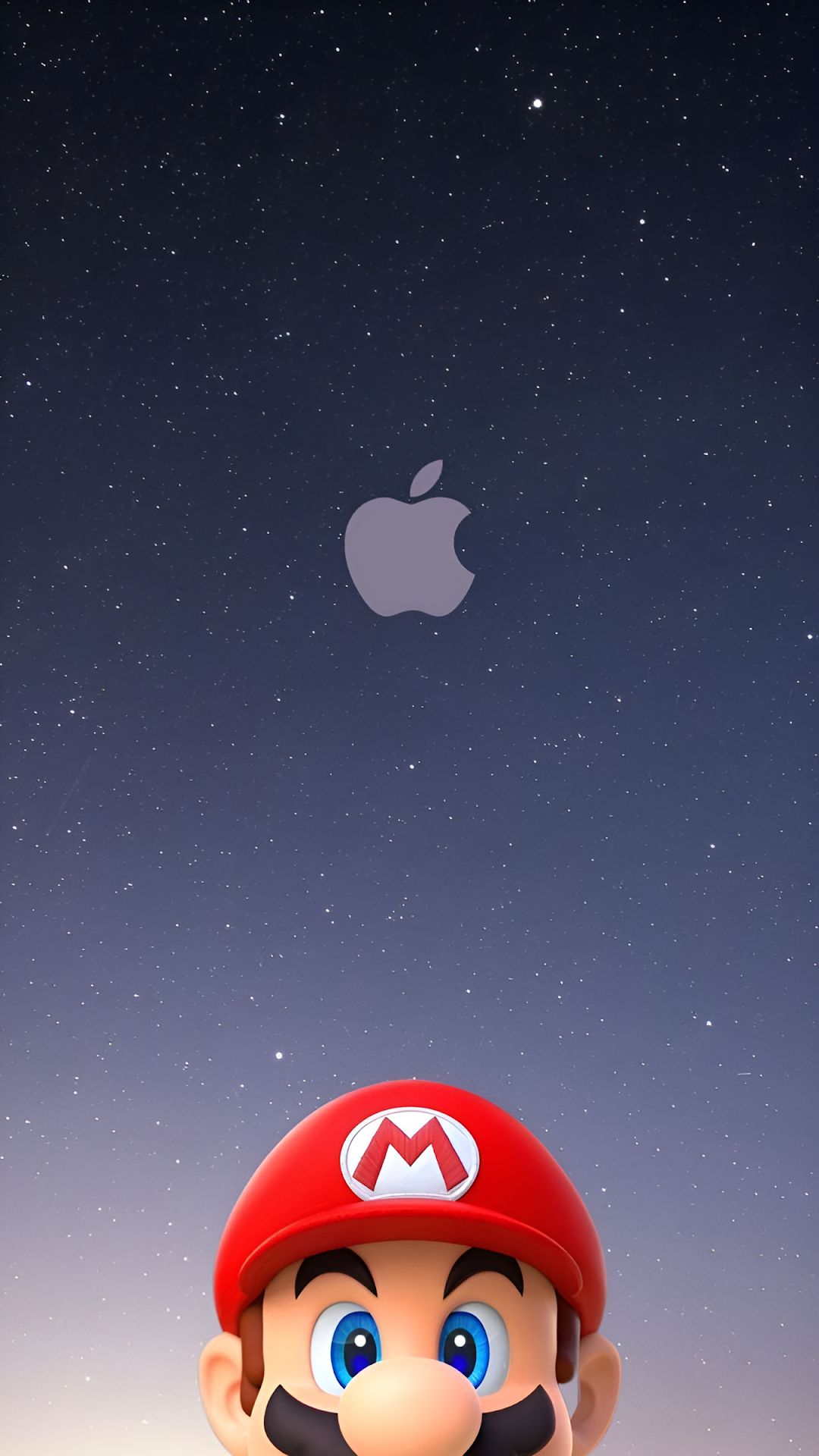 Super Mario Peeking Under Apple Logo Starry Night Sky - Free 4K mobile Wallpaper