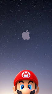 Super Mario Peeking Under Apple Logo Starry Night Sky
