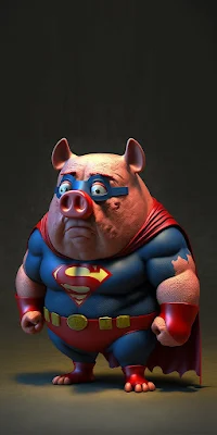 Pig, Superman, Superhero, Cartoon, Funny 2K iPhone Wallpaper