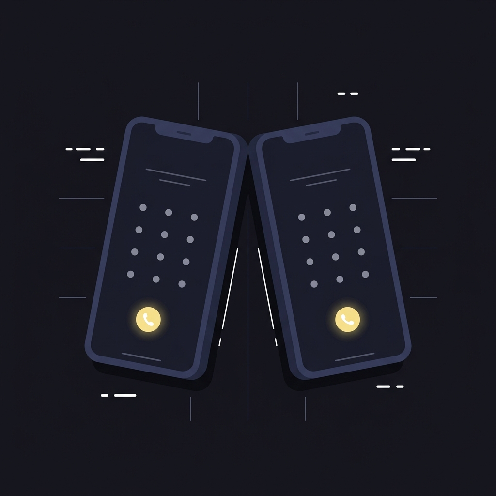 Minimal 2D vector of two smartphones side by side implying calling for help without visible numbers or text How to Talk to Someone About Problem Gambling