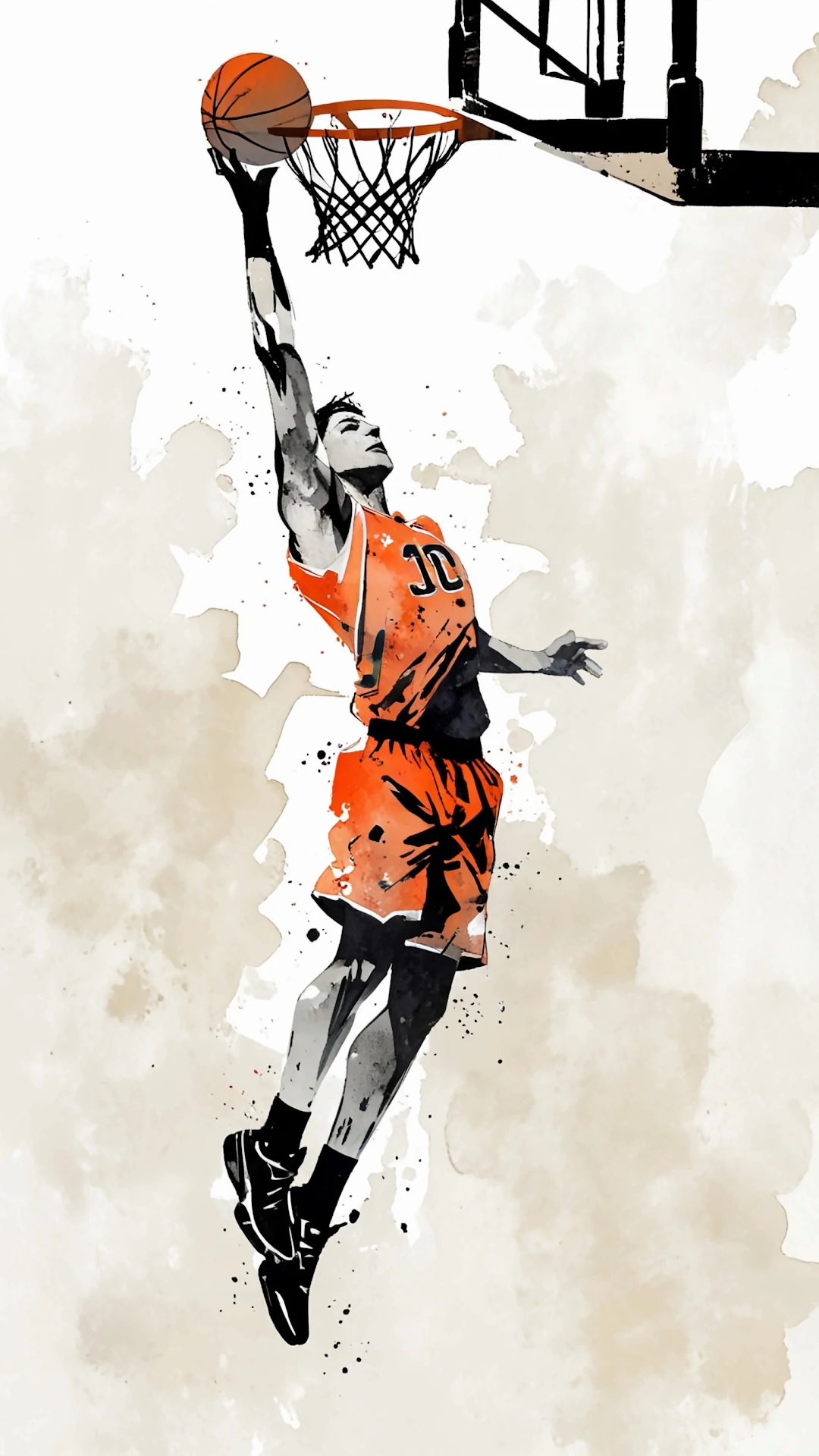 Basketball Player Slam Dunking in Artistic Style - Free 4K mobile Wallpaper
