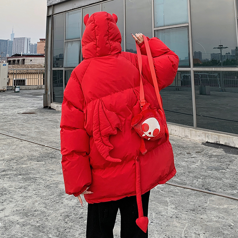 Oversized women's quilted jacket with hood and cartoon motif
