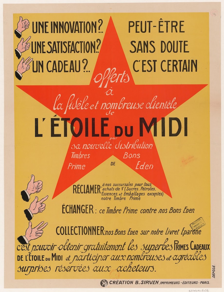 Létoile du midi distributionTimbres Prime et Bons Eden 1929