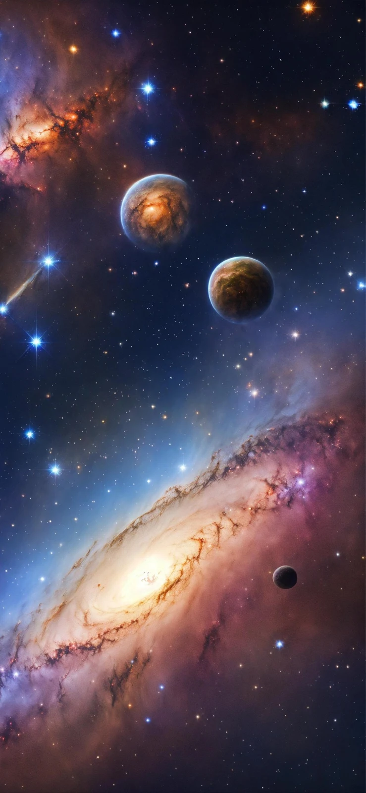 Vibrant Galaxy And Cosmic Planets - Vibrant Space Art Full HD iPhone Wallpaper (1255x2718)