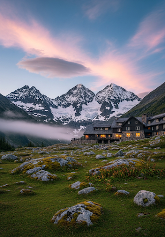 Mountain Lodge Peaks Twilight