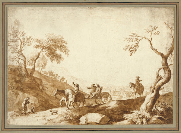 Landscape with Travellers Two Riding in a Carriage Driven by a Postilion and a T