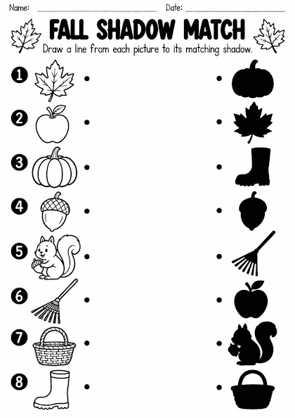 Fall Shadow Matching Worksheet