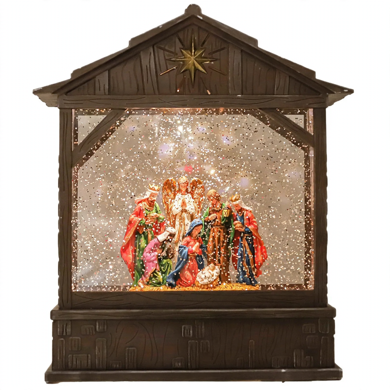 Weihnachtliche Krippen-Spieluhr mit Schneeeffekt