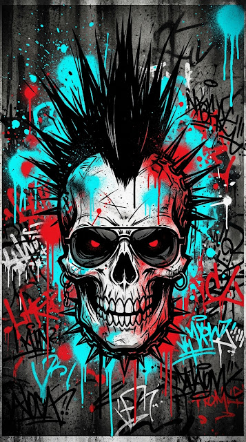 Edgy Street Art Illustration of a Skull with Mohawk - Free mobile Wallpaper