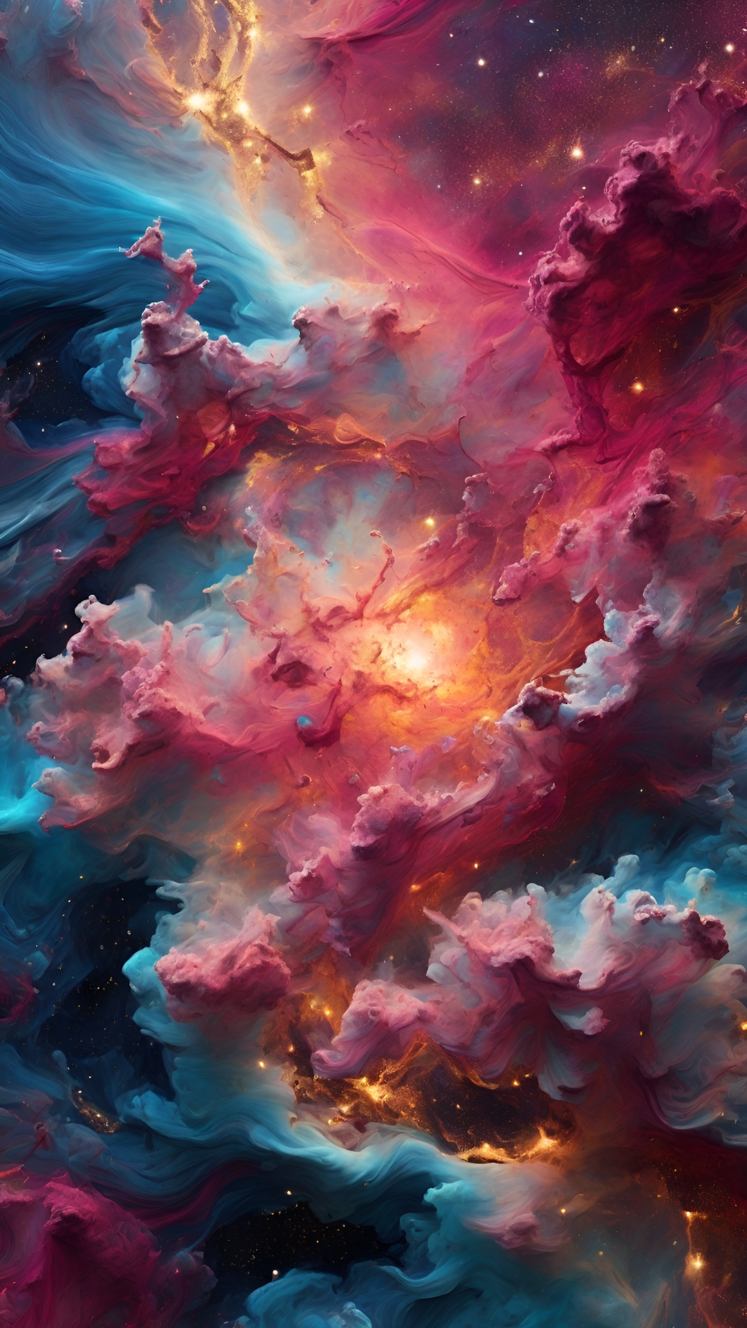 Vibrant Cosmic Nebula with Swirling Pink and Blue Clouds - Free 4K mobile Wallpaper