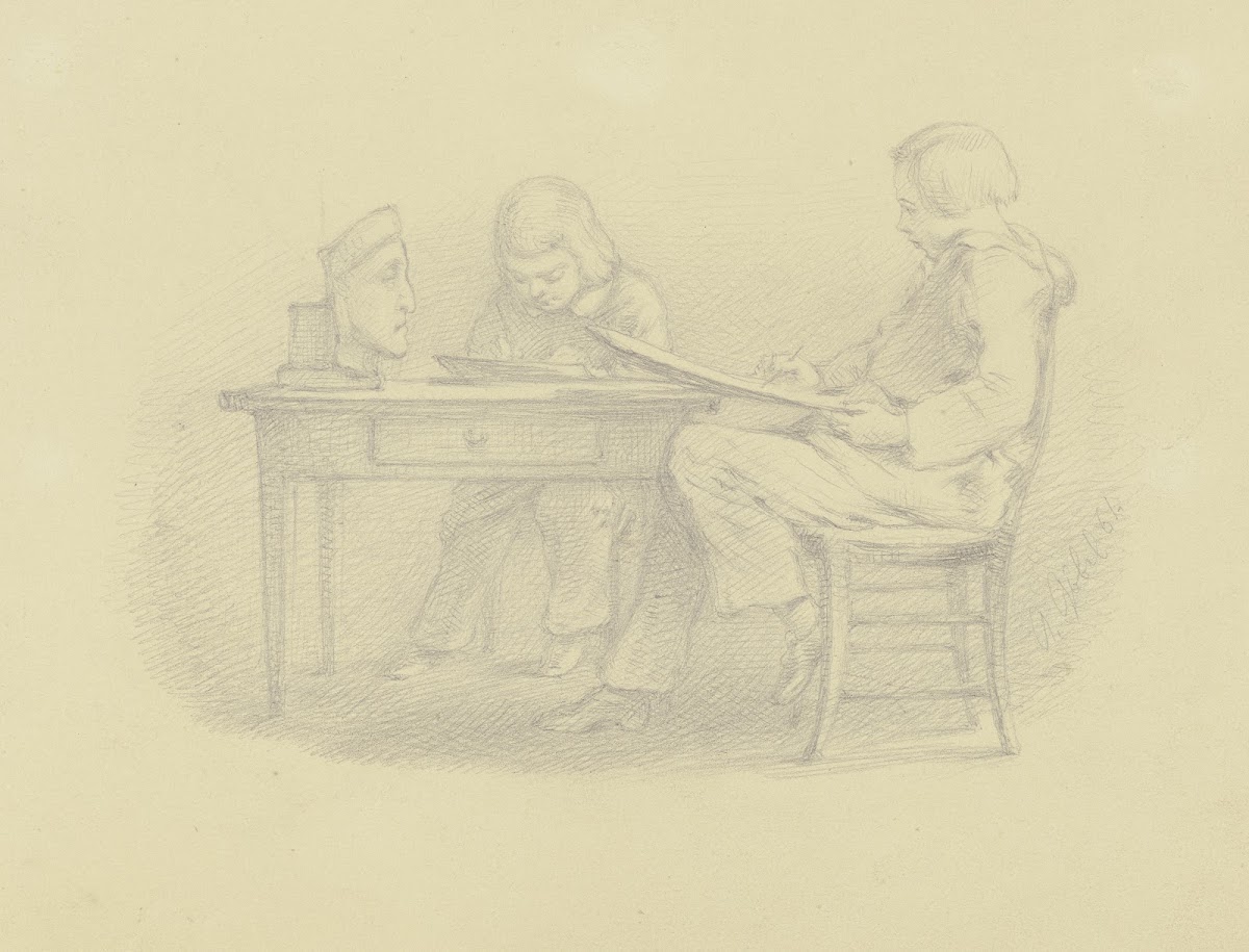Zwei Knaben eine Dantebüste zeichnend 1861