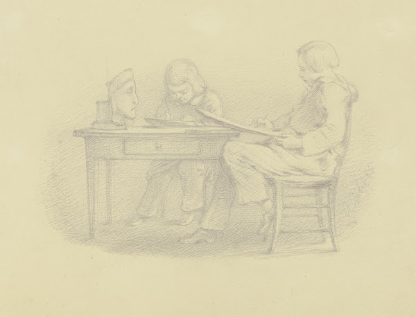Zwei Knaben eine Dantebüste zeichnend 1861