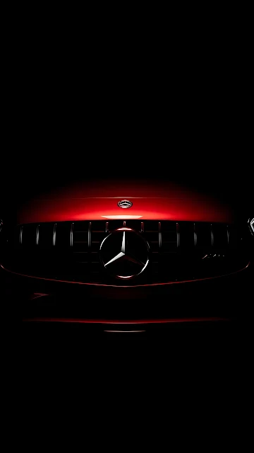 Mercedes-AMG Grille and Star Logo in Dramatic Red Light