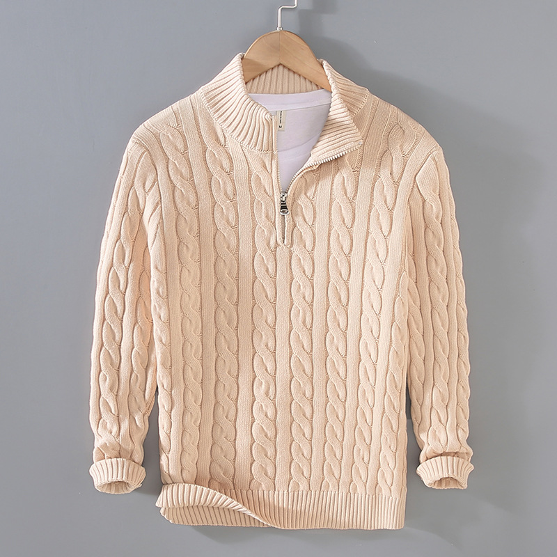Men's knitted sweater with zipper and stand-up collar