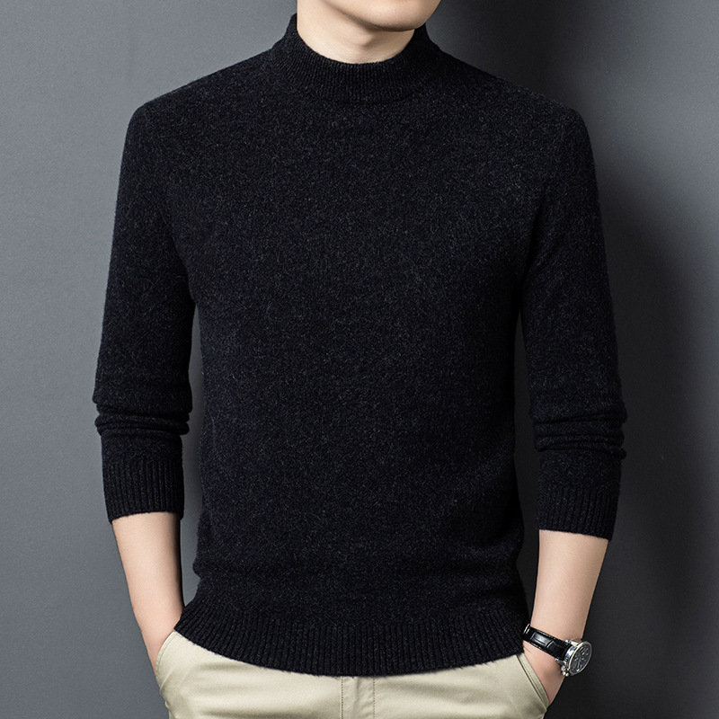 Men's pure wool sweater with stand-up collar