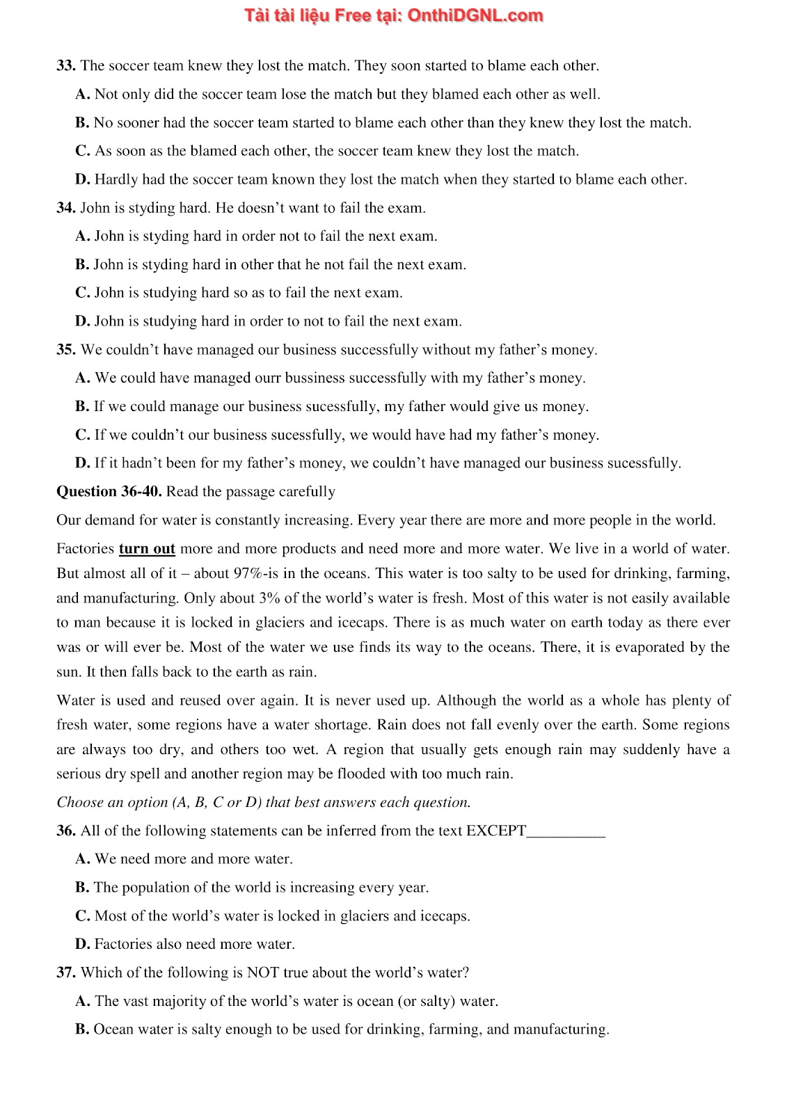 800 bài tập môn Tiếng Anh - Ôn thi ĐGNL ĐHQG TP HCM Phần 35