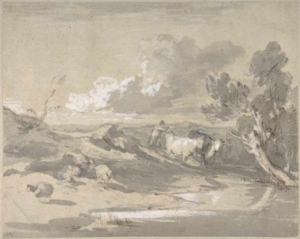 Open Landscape with Herdsman Cows and Sheep ca 1785