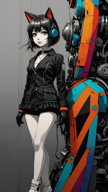 Nekomimi Anime Girl Cyberpunk Mecha Industrial Art - Free mobile Wallpaper